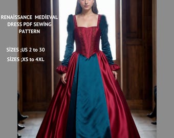 Renaissance Medieval Dress Sewing Pattern, Cosplay Costume (PDF Pattern)