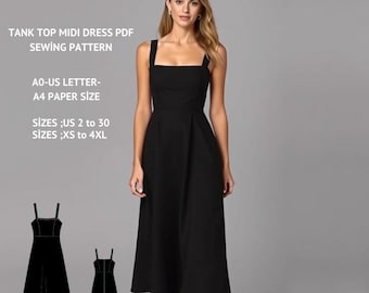 Tank Top Midi Dress Sewing Pattern: A-Line Cottagecore (PDF Pattern)
