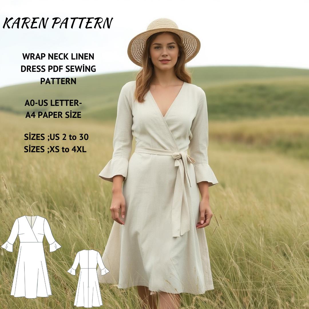 Linen Wrap Dress Sewing Pattern:plus Size XS-4XL (PDF Pattern) - Etsy Linen Wrap Dress Sewing Pattern:plus Size XS-4XL (PDF Pattern) - Etsy