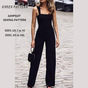 Palazzo Jumpsuit Sewing Pattern:Easy Dungarees (PDF Download)