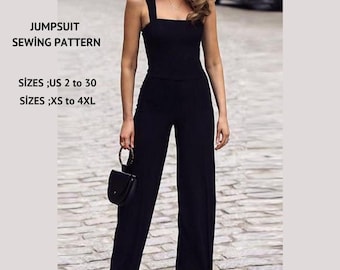 Palazzo Jumpsuit Sewing Pattern:Easy Dungarees (PDF Download)