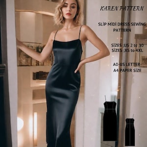 Modello di cucito per abito sottoveste con scollo a cappuccio: elegante abito da ballo (A0-A4-US Letter)