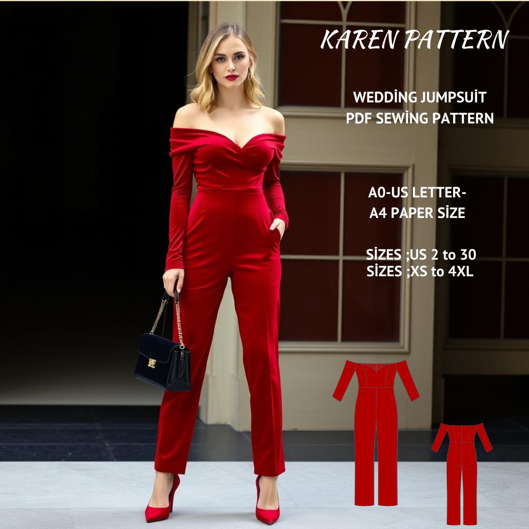 Wedding Jumpsuit Sewing Pattern,Maxi Overalls,Long Sleeve Jumpsuit,christmas clothes,Sewing Pattern Instant Download,Easy Digital Pdf,XS-4XL