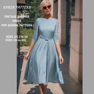 1950&#39;s Vintage Summer Dress Sewing Pattern (XS-4XL)(PDF Pattern)