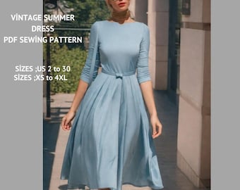Patron de couture de robe d'été vintage des années 50 (XS-4XL) (Patron PDF)