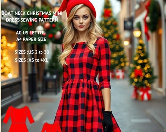 Naaipatroon kerstminijurk dames: VS 2-30, XS-4XL (pdf-patroon)