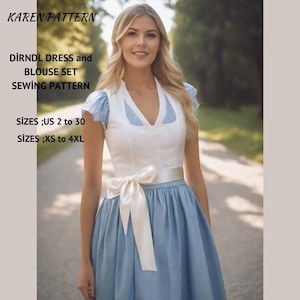Patrón de costura de vestido y delantal austriaco vintage, vestido dirndl de talla grande, delantal dirndl, dirndl de octubre, tamaño carta de EE. UU. A4, 36-38-40-42-44