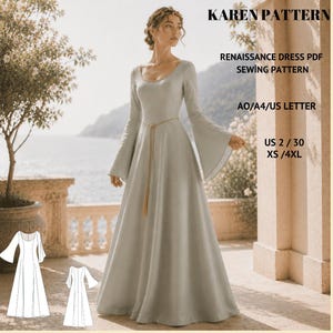 Renaissance Dress Sewing Pattern: Medieval Cosplay, Elvish Gown (PDF Pattern)