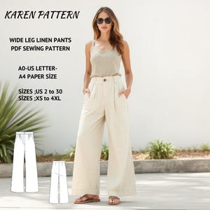 Linen Wide Leg Pants Sewing Pattern, Elastic Waist (PDF Pattern)