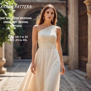 One Shoulder Wedding Dress Sewing Pattern:Bodycon Maxi Gown (XS-4XL) (Digital Download)