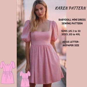 Babydoll Dress Sewing Pattern for Women PDF | XS-4XL | Smock Dress Pattern | Women Sewing Pattern | Digital Sewing Pattern,Milkmaid Dress
