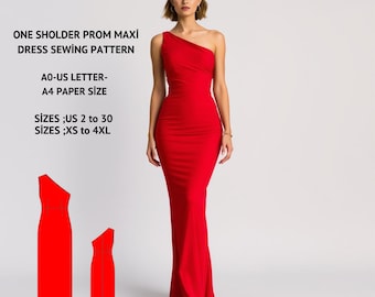 One Shoulder Maxi Dress Sewing Pattern: Prom,Cocktail (XS-4XL) (Digital Download)