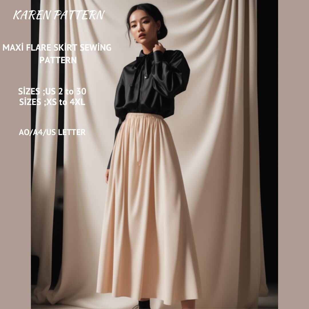 Maxi Flare Skirt Sewing Pattern,ladies Size ; US 2 to 30, A0