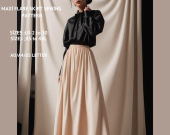 Maxi Flare Skirt Sewing Pattern: US Size 2-30 (Digital Download)