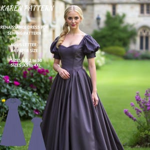 Victorian Renaissance Cosplay Dress Sewing pattern, Regency Dress, Bridgerton Gown, Ball Gown, Fairy Dress, Victorian Dress, XS-4XL