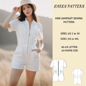 Patrón de costura de mono, mono mini, patrón de costura de pelele, mono de verano, vestido largo, vestido de playa, PDF digital, XS-4XL A4-US Letter/A0