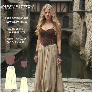 Renaissance Costume Sewing Pattern: Medieval Skirt & Blouse (US 2-30) (PDF)