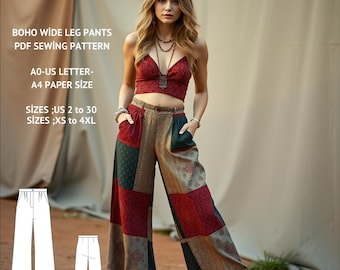Women's Boho Wide Leg Pants Sewing Pattern(XS-4XL) (PDF)