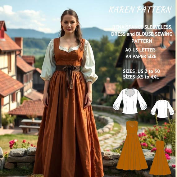 Renaissance Dress & Blouse Sewing Pattern: Medieval, Fairy, Elvish (XS-4XL) (PDF Pattern)