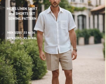 Patron de couture pour chemises et shorts en lin pour hommes : tailles XS-4XL (téléchargement numérique)