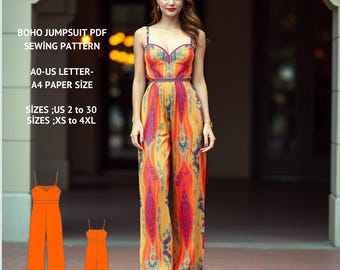 Women's Boho Wide Leg Jumpsuit Sewing Pattern (XS-4XL) (PDF Pattern)