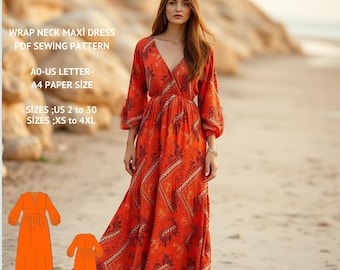 Wickelmuster Maxikleid Schnittmuster: Boho Vintage-Stil (PDF-Muster)