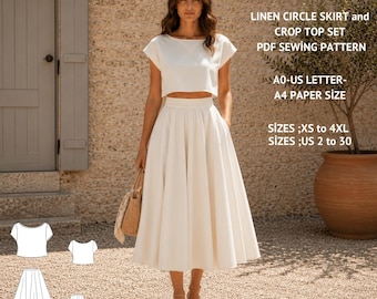 Linen Crop Top and Circle Skirt Sewing Pattern | Summer Outfit PDF (Digital Download)
