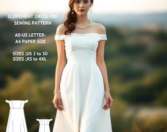 Elopement Dress Sewing Pattern: White Minimalist Design (US 2-30) (Digital Download)