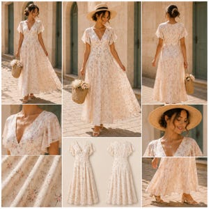 Cottagecore Floral Maxi Dress Sewing Pattern, Boho V Neck Flutter Sleeve(PDF Download) image 3
