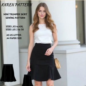 Mini Trumpet Skirt Sewing Pattern:Plus Size, US 2-30 (PDF Pattern)