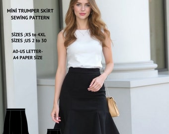 Mini Trumpet Skirt Sewing Pattern:Plus Size, US 2-30 (PDF Pattern)