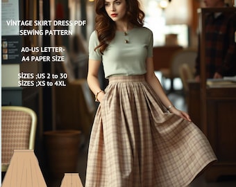 Vintage Full Circle Skirt Sewing Pattern:US Size 2-30 (PDF Pattern)