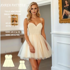 Tüll Mini Abendkleid Schnittmuster,Prinzessinnenkleid,Tütü Kleid,Cottagecore Kleid,Cocktailkleid, Waldröckchen Kleid, XS-4XL