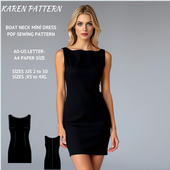 Boat Neck Mini Dress Sewing Pattern:xs-4xl (PDF Pattern) - Etsy