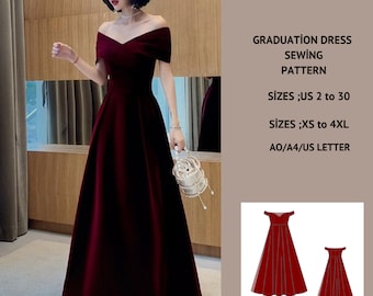 Graduation Maxi Kleid Schnittmuster, Prom Maxi Kleid Schnittmuster, US 2-30 und XS - 4XL Größe Optionsbereich, geeignet A0- A4-US Letter