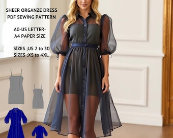 Sheer Organza Dress Sewing Pattern, Flared Design (PDF Pattern)