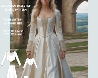 Targaryen Dress Sewing Pattern:Renaissance Blouse & Skirt (XS-4XL) (PDF)