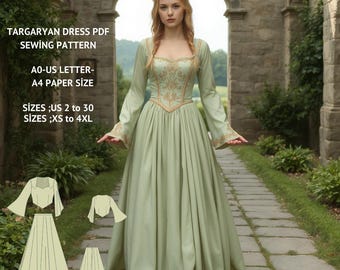 Targaryen Dress Sewing Pattern: Renaissance Cosplay (XS-4XL) (PDF Pattern)