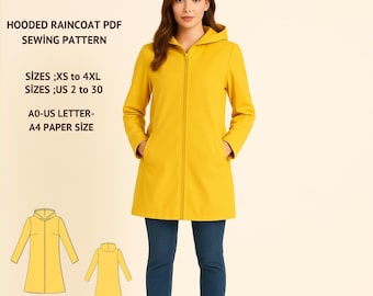 Hooded Raincoat Sewing Pattern: Easy Zip Front Jacket (PDF Download)