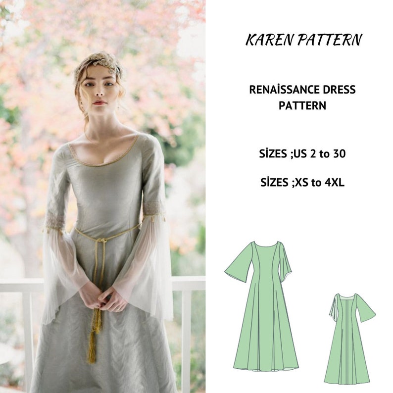 Renaissance Dress Sewing Pattern: Medieval Cosplay, Elvish Gown (PDF ...