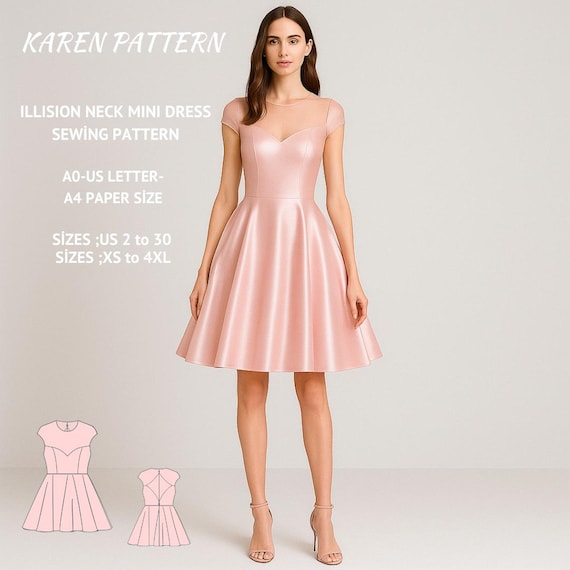 Illusion Neck Prom Dress Sewing Pattern: Ball Gown, Cocktail Dress (digital  Download, XS-4XL) - Etsy