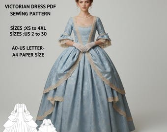 Victorian Cosplay Dress Sewing Pattern:Victorian, Elvish, Fairy (A4, A0, US Letter) (Digital Download)