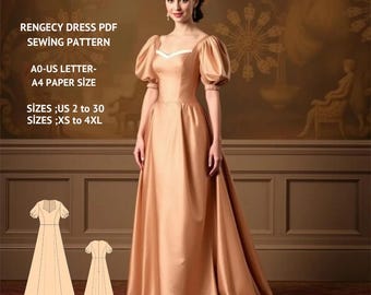 Regency Gown Sewing Pattern: Renaissance,Victorian, Elvish Dress (PDF Pattern, XS-4XL)