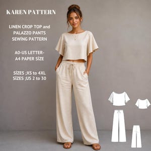 Leinen Lounge Set PDF Pattern, Crop Top & Palazzo Hose Schnittmuster, Digital Download