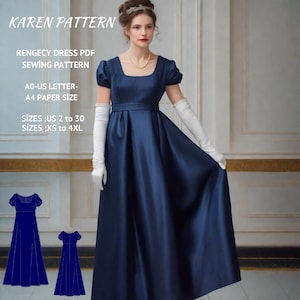 Regency Gown Sewing Pattern,Regency Style Dress, Renaissance dress pattern, Regency, Victorian Dress, Elvish dress, Ball Gown, XS-4XL