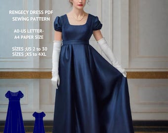 Regency Gown Sewing Pattern, Victorian Dress, XS-4XL (PDF Pattern)