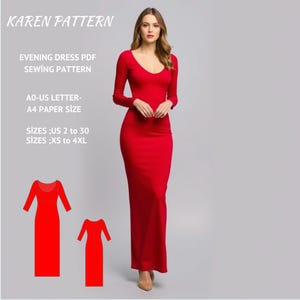 Bodycon Evening Maxi Dress Sewing Pattern,Velvet Dress,Prom Dress,Bodycon Dress,Simple Dress,Deep round neckline Dress,Cocktail Dress,XS-4XL