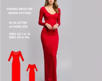 Patrón de costura para vestido largo ajustado de terciopelo: vestido de fiesta de noche (patrón PDF)