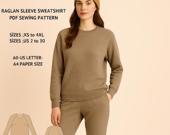 Raglan Sleeve Sweatshirt Sewing Pattern:Women's XS-4XL (PDF Pattern)