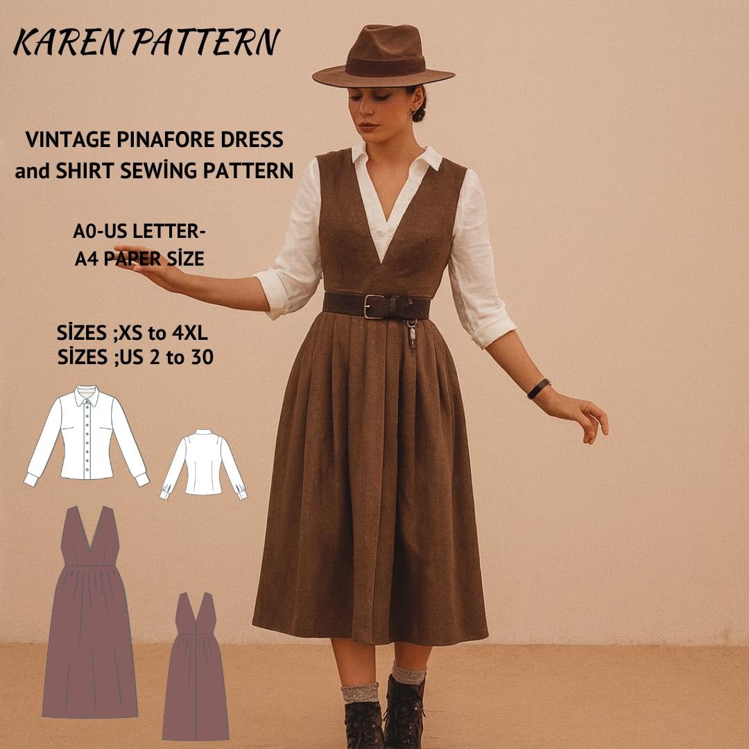 Vintage Linen Pinafore Dress & Shirt Pattern (XS-4XL) (PDF Pattern) - Etsy Israel Vintage Linen Pinafore Dress & Shirt Pattern (XS-4XL) (PDF Pattern) - Etsy Israel